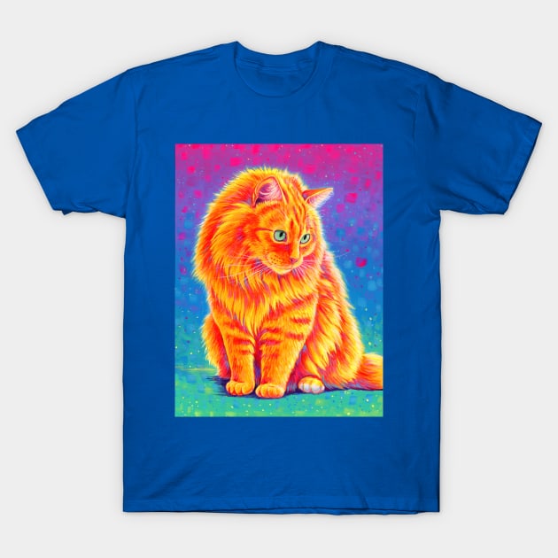 Rainbow Orange Longhaired Tabby Cat T-Shirt by rebeccawangart